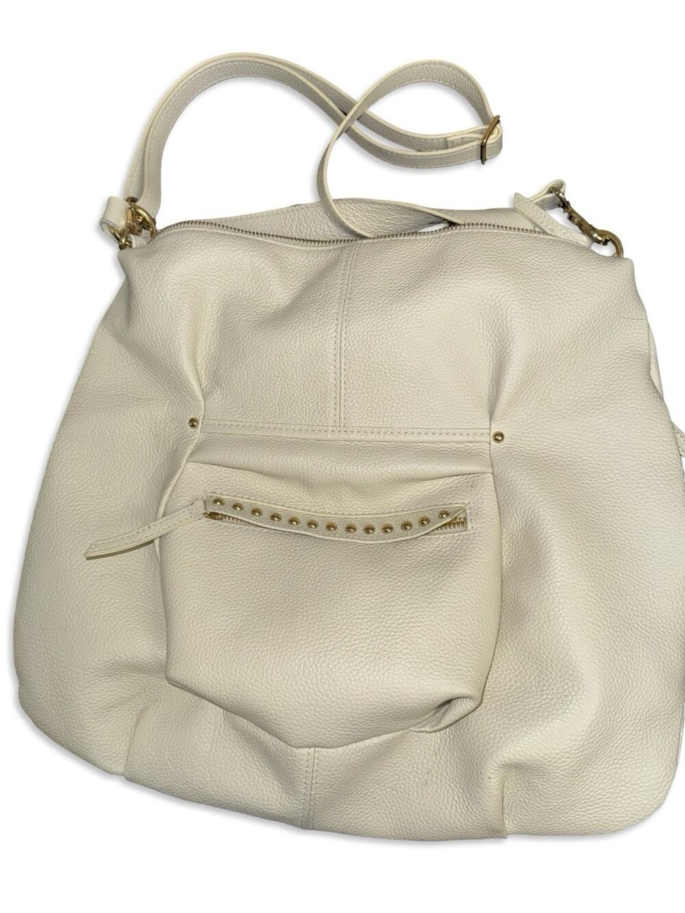 LAGGO Women's Pebbled Leather Shoulder Bag Designer Ivory Large Purse CLEAN!